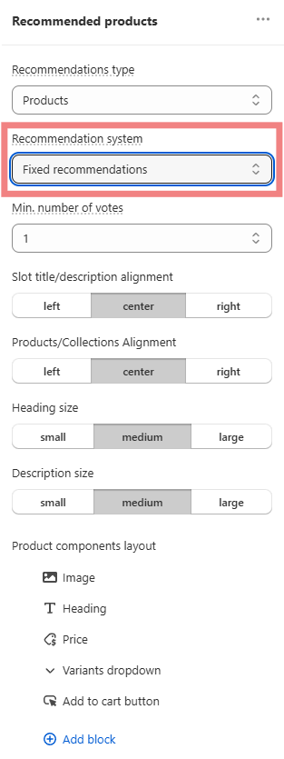 how to recommend products shopify v2 recommend fixed products